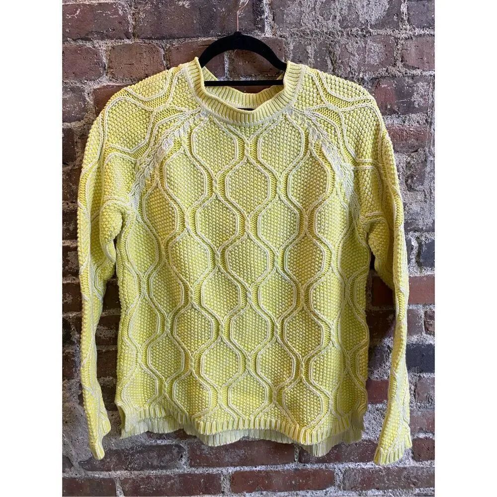 Lands’ End Yellow Cable Knit Bright Yellow Sweater Women’s Size L 14-16